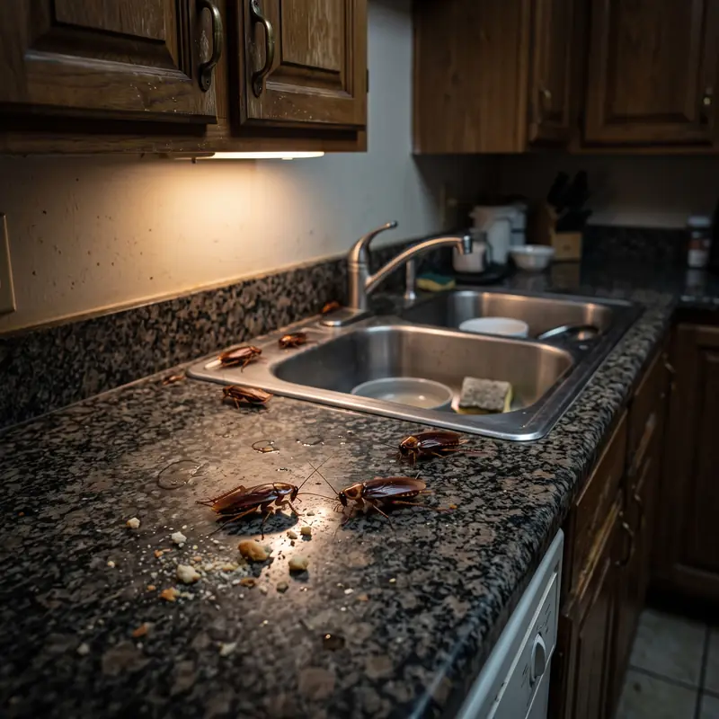 Cockroaches in a kitchen in Bahrain before Silver House treatment