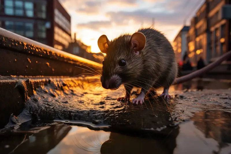 Rat near a drain in Bahrain, rodent control by Silver House