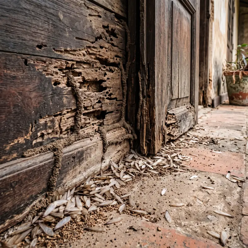 Termite damage on wood inspected by Silver House technicians in Bahrain